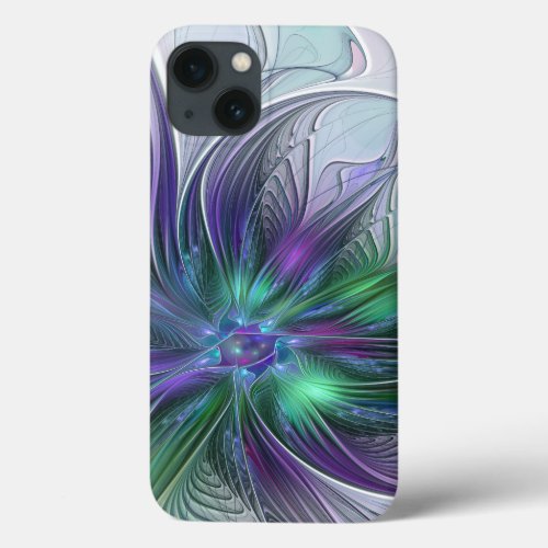 Purple Green Flower Modern Abstract Art Fractal iPhone 13 Case