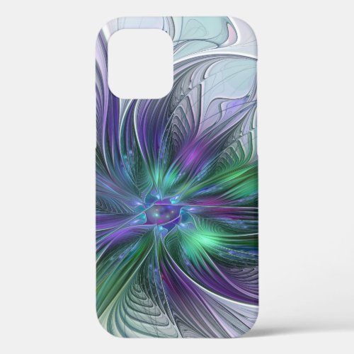 Purple Green Flower Modern Abstract Art Fractal iPhone 12 Case