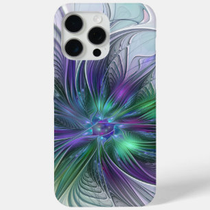 Purple Green Flower Modern Abstract Art Fractal iPhone 15 Pro Max Case