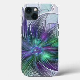 Purple Green Flower Modern Abstract Art Fractal iPhone 13 Case