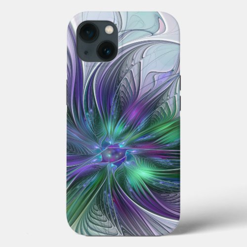 Purple Green Flower Modern Abstract Art Fractal iPhone 13 Case
