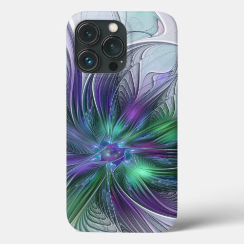 Purple Green Flower Modern Abstract Art Fractal iPhone 13 Pro Case