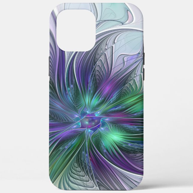 Purple Green Flower Modern Abstract Art Fractal Case-Mate iPhone Case (Back)