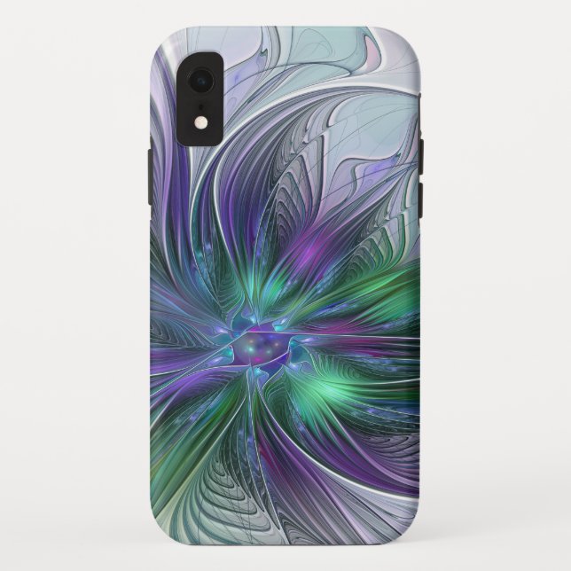 Purple Green Flower Modern Abstract Art Fractal Case-Mate iPhone Case (Back)