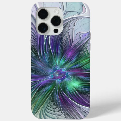 Purple Green Flower Modern Abstract Art Fractal iPhone 15 Pro Max Case