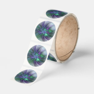 Purple Green Flower Modern Abstract Art Fractal Classic Round Sticker