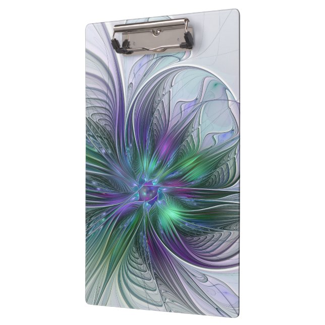 Purple Green Flower Modern Abstract Art Fractal Clipboard (Left)
