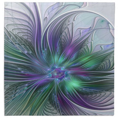 Purple Green Flower Modern Abstract Art Fractal Cloth Napkin