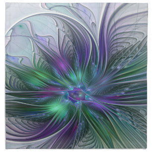 Purple Green Flower Modern Abstract Art Fractal Cloth Napkin