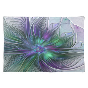 Purple Green Flower Modern Abstract Art Fractal Cloth Placemat