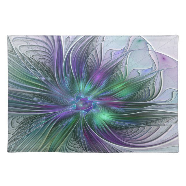 Purple Green Flower Modern Abstract Art Fractal Cloth Placemat (Front)