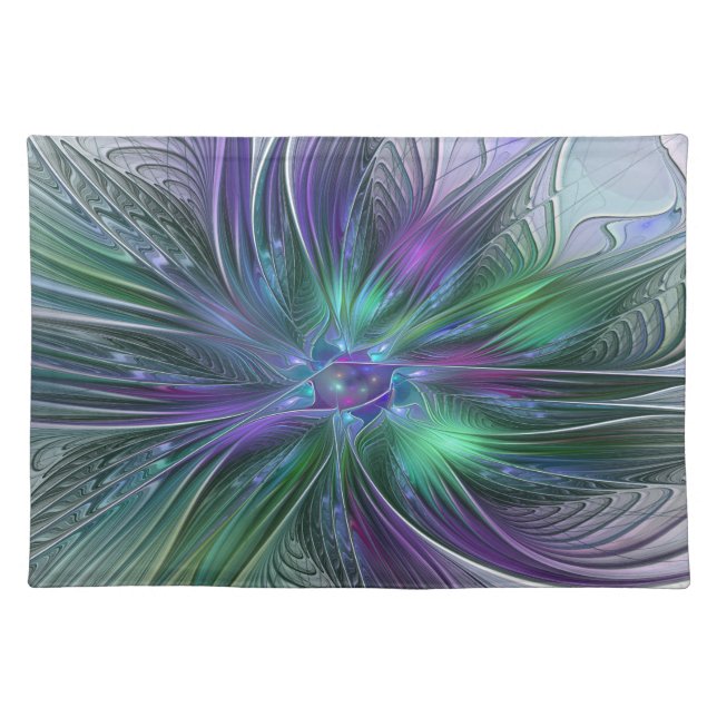 Purple Green Flower Modern Abstract Art Fractal Cloth Placemat (Front)
