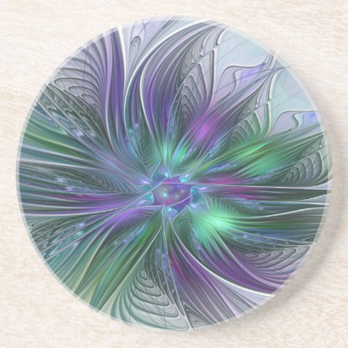 Purple Green Flower Modern Abstract Art Fractal Coaster