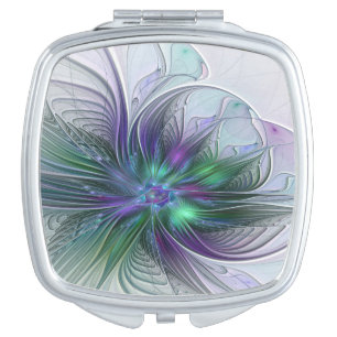Purple Green Flower Modern Abstract Art Fractal Compact Mirror