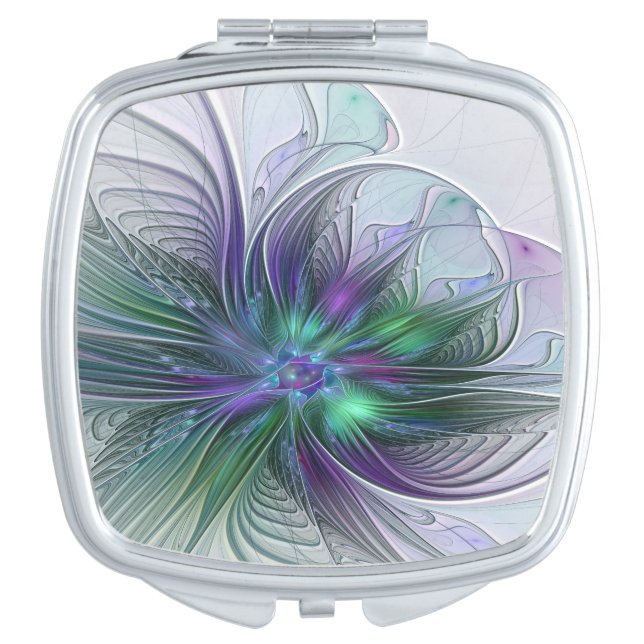 Purple Green Flower Modern Abstract Art Fractal Compact Mirror (Front)