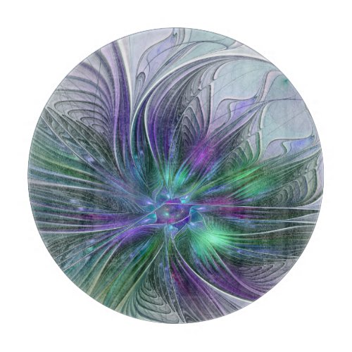 Purple Green Flower Modern Abstract Art Fractal Cutting Board