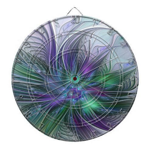 Purple Green Flower Modern Abstract Art Fractal Dart Board