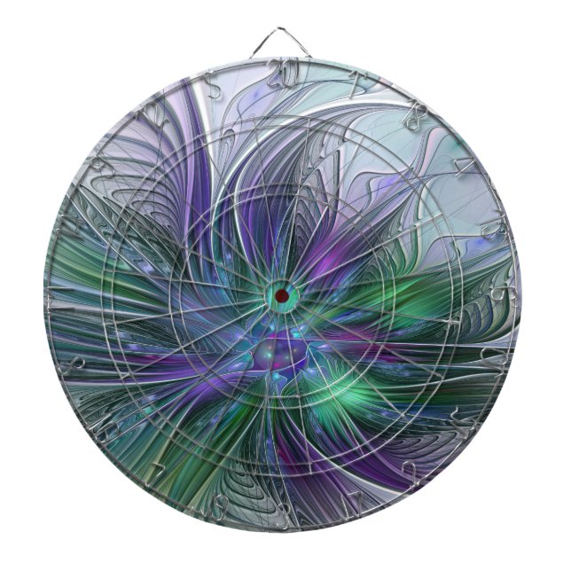 Purple Green Flower Modern Abstract Art Fractal Dart Board (Front)