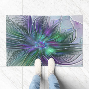 Purple Green Flower Modern Abstract Art Fractal Doormat