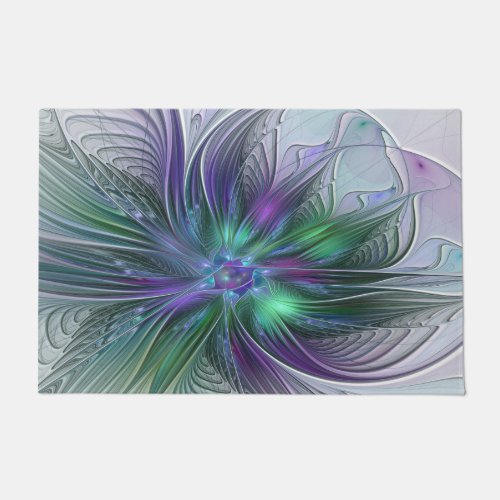 Purple Green Flower Modern Abstract Art Fractal Doormat