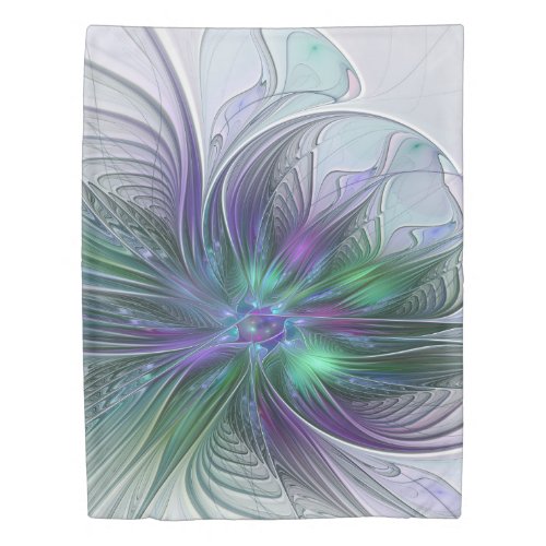 Purple Green Flower Modern Abstract Art Fractal Duvet Cover