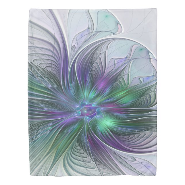 Purple Green Flower Modern Abstract Art Fractal Duvet Cover (Front)