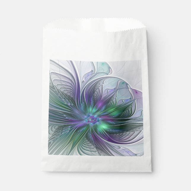 Purple Green Flower Modern Abstract Art Fractal Favor Bag (Front)