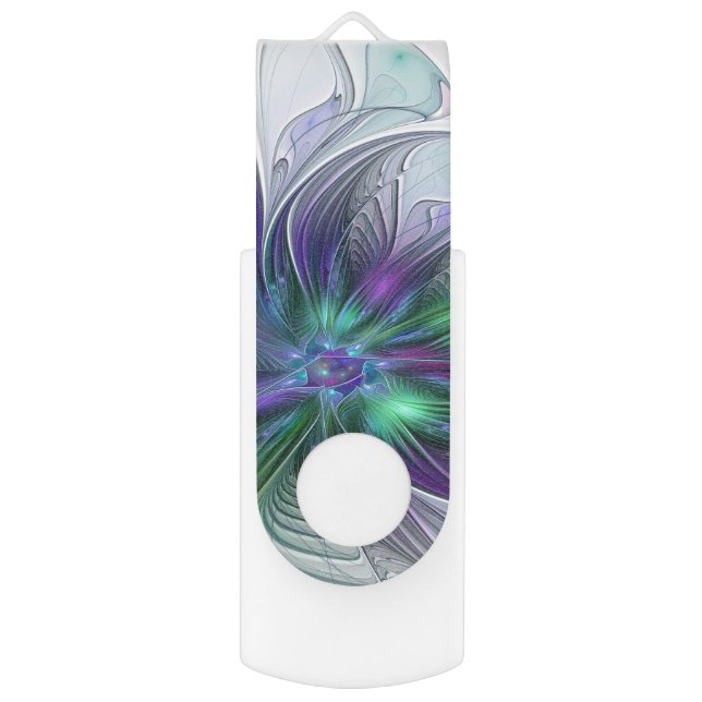 Purple Green Flower Modern Abstract Art Fractal Flash Drive (Front Vertical)