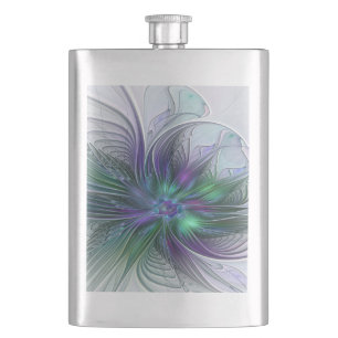Purple Green Flower Modern Abstract Art Fractal Flask