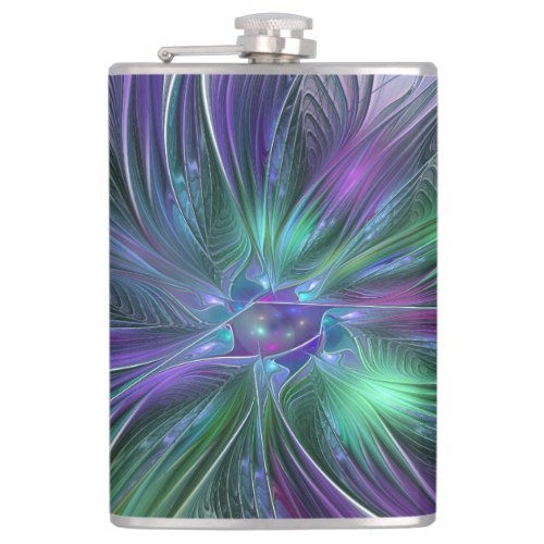 Purple Green Flower Modern Abstract Art Fractal Flask