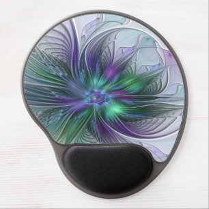 Purple Green Flower Modern Abstract Art Fractal Gel Mouse Pad