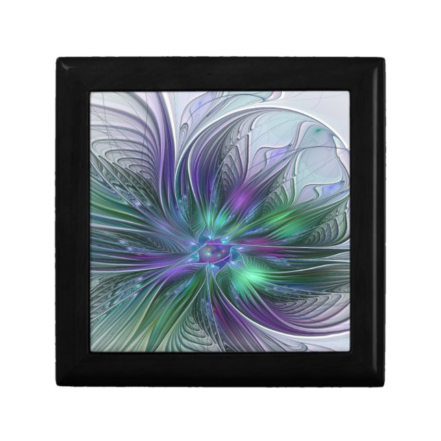 Purple Green Flower Modern Abstract Art Fractal Gift Box (Front)