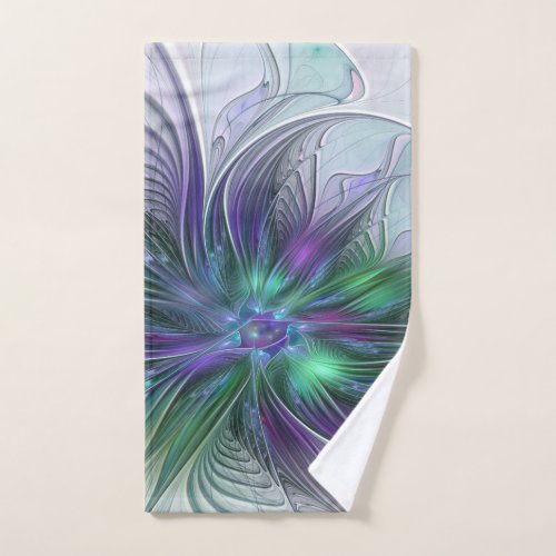 Purple Green Flower Modern Abstract Art Fractal Hand Towel