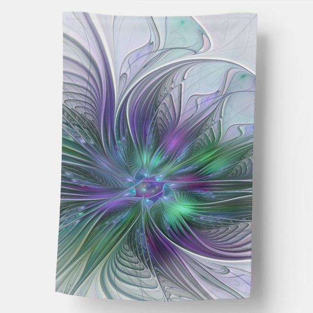 Purple Green Flower Modern Abstract Art Fractal House Flag (Front)