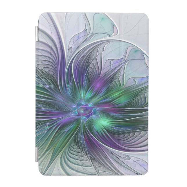 Purple Green Flower Modern Abstract Art Fractal iPad Mini Cover (Front)