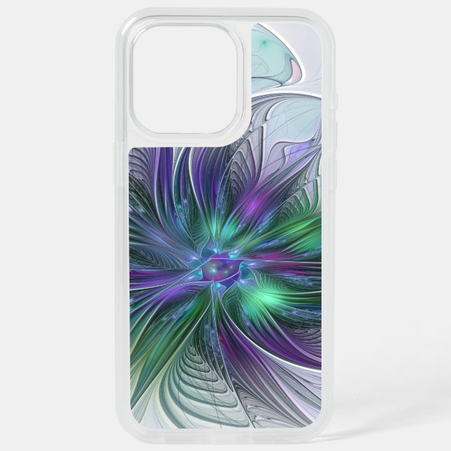 Purple Green Flower Modern Abstract Art Fractal iPhone 15 Pro Max Case (Back)