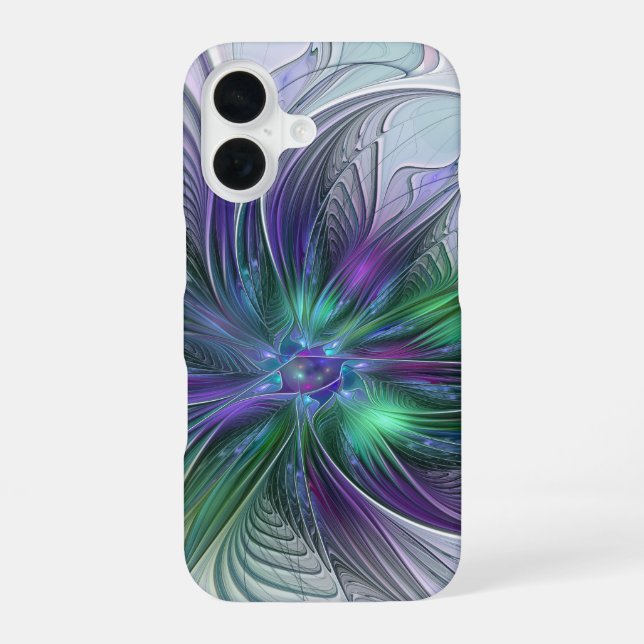 Purple Green Flower Modern Abstract Art Fractal iPhone Case (Back)