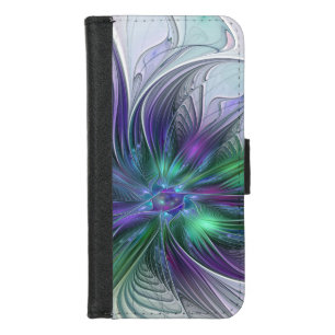 Purple Green Flower Modern Abstract Art Fractal iPhone 8/7 Wallet Case