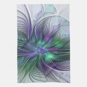 Purple Green Flower Modern Abstract Art Fractal Kitchen Towel