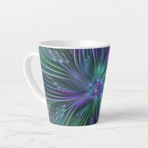 Purple Green Flower Modern Abstract Art Fractal Latte Mug
