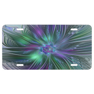 Purple Green Flower Modern Abstract Art Fractal License Plate