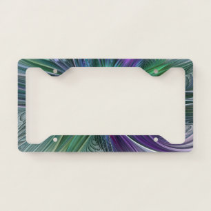 Purple Green Flower Modern Abstract Art Fractal License Plate Frame