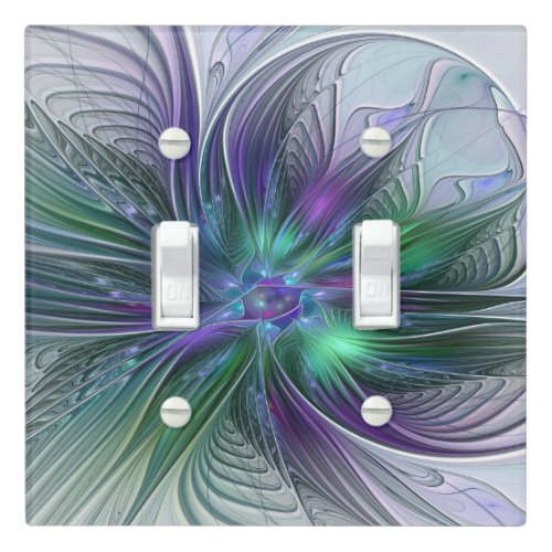 Purple Green Flower Modern Abstract Art Fractal Light Switch Cover