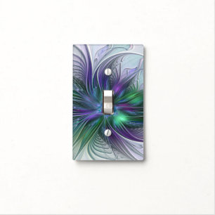 Purple Green Flower Modern Abstract Art Fractal Light Switch Cover
