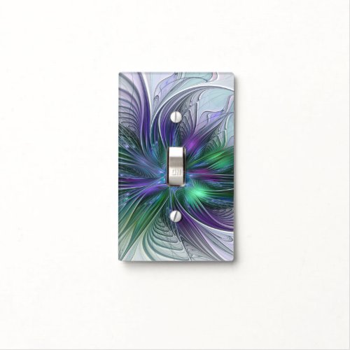 Purple Green Flower Modern Abstract Art Fractal Light Switch Cover