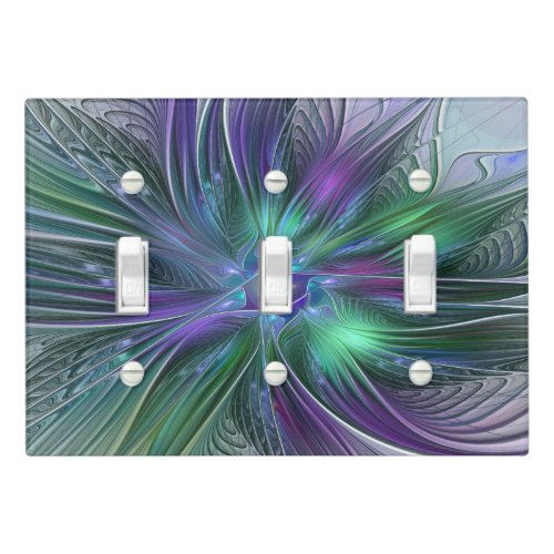 Purple Green Flower Modern Abstract Art Fractal Light Switch Cover