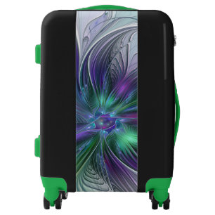 Purple Green Flower Modern Abstract Art Fractal Luggage