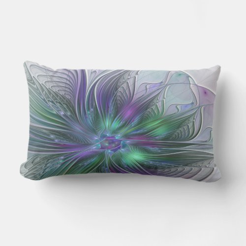 Purple Green Flower Modern Abstract Art Fractal Lumbar Pillow