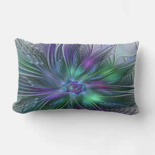 Purple Green Flower Modern Abstract Art Fractal Lumbar Pillow