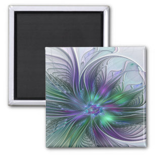 Purple Green Flower Modern Abstract Art Fractal Magnet
